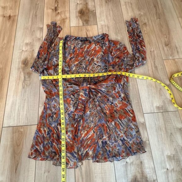 NWT Nic + Zoe Long Sleeve Sheer Silk Ruffle Neckline Blouse Size XL - Picture 4 of 13